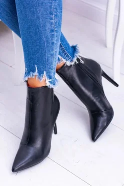 Boto Czarne Botki*Czarne Wysokie Botki Na Szpilce Remos