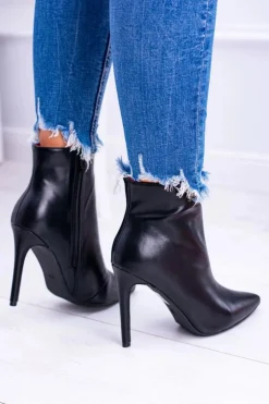 Boto Czarne Botki*Czarne Wysokie Botki Na Szpilce Remos