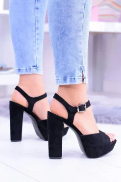 Best Boto Czarne Wysokie Zamszowe Sandałki na Słupku Gertigo