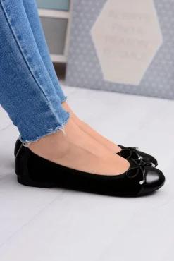 Online Boto Czarne Zamszowe Balerinki Z Kokardką Mobi