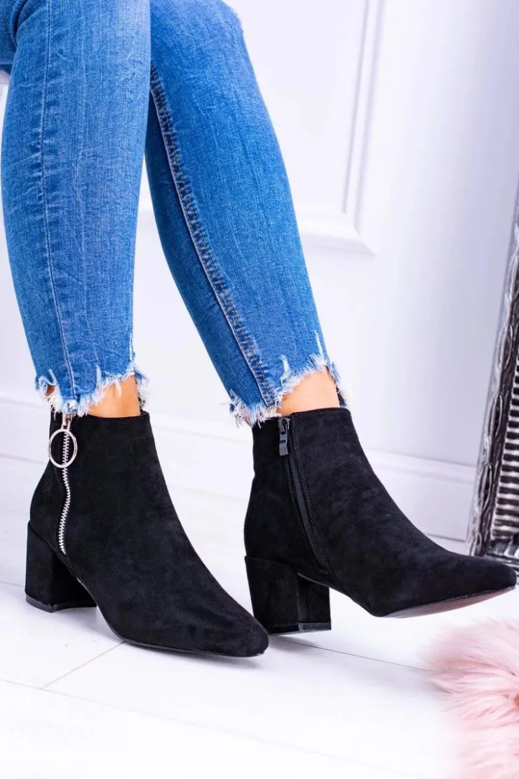 Hot Boto Czarne Zamszowe Botki Na Słupku w Szpic Jonnes