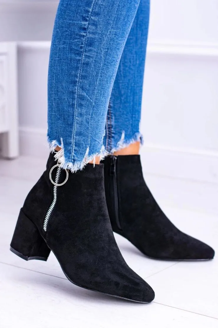 Hot Boto Czarne Zamszowe Botki Na Słupku w Szpic Jonnes