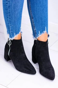 Hot Boto Czarne Zamszowe Botki Na Słupku w Szpic Jonnes