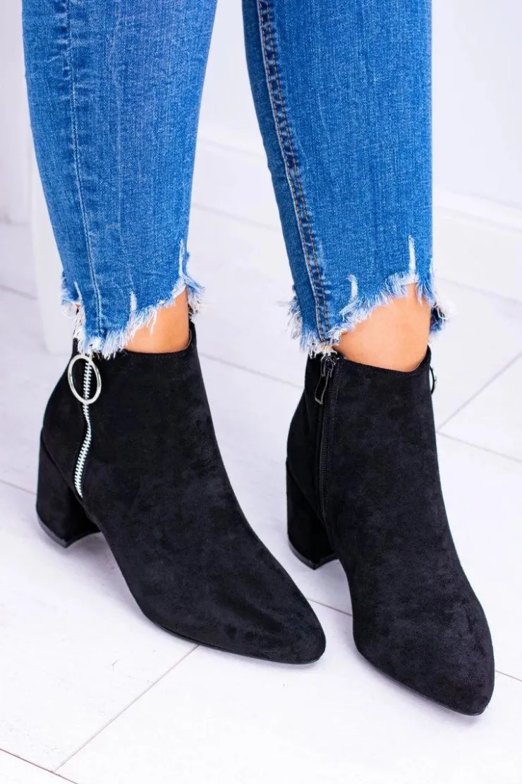 Hot Boto Czarne Zamszowe Botki Na Słupku w Szpic Jonnes