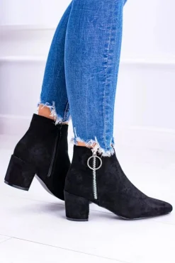 Hot Boto Czarne Zamszowe Botki Na Słupku w Szpic Jonnes