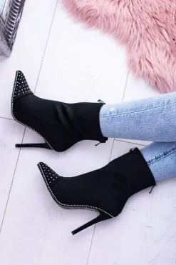 Discount Boto Czarne Zamszowe Botki na Szpilce Regio