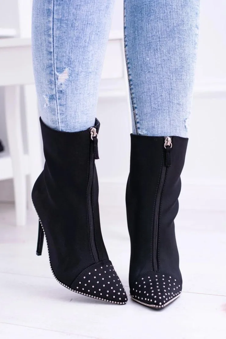 Discount Boto Czarne Zamszowe Botki na Szpilce Regio