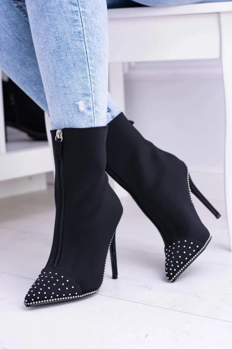 Discount Boto Czarne Zamszowe Botki na Szpilce Regio
