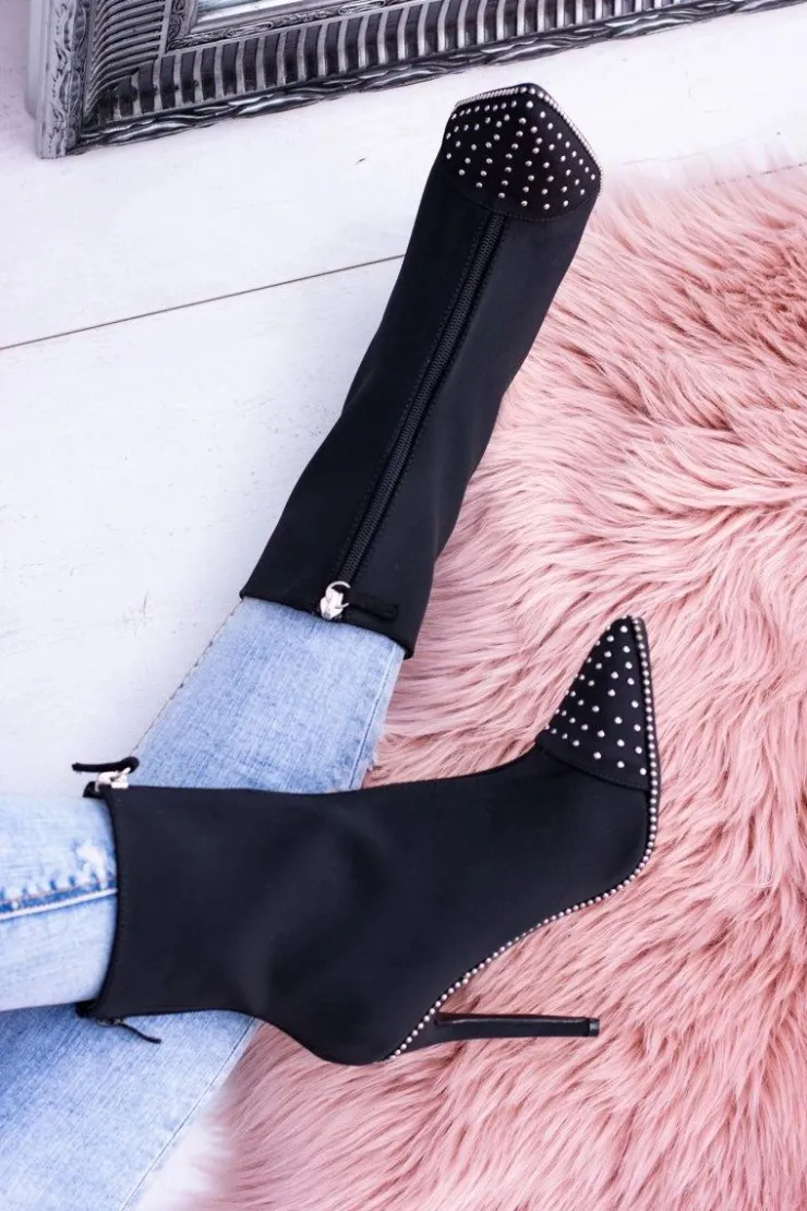 Discount Boto Czarne Zamszowe Botki na Szpilce Regio