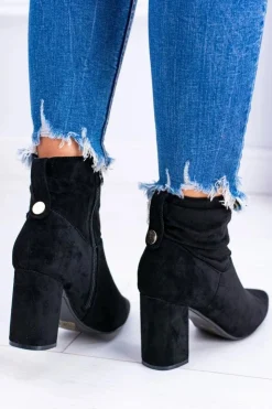 Damskie Boto Czarne Zamszowe Botki Na Słupku Bresci