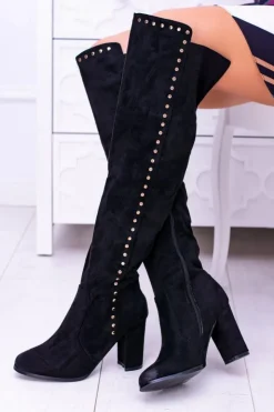 Clearance Boto Czarne Zamszowe Kozaki Muszkieterki Portoso