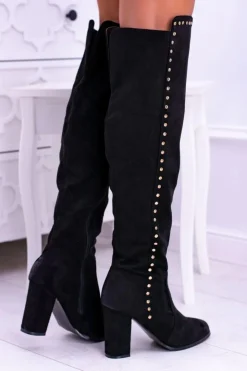 Clearance Boto Czarne Zamszowe Kozaki Muszkieterki Portoso