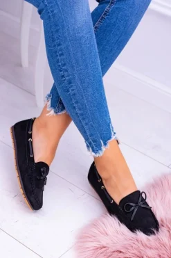 Damskie Damskie buty S.Barski Czarne Zamszowe Mokasyny Comfort Gucio