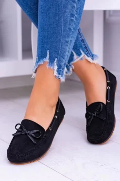 Damskie Damskie buty S.Barski Czarne Zamszowe Mokasyny Comfort Gucio