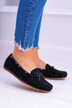 Damskie Damskie buty S.Barski Czarne Zamszowe Mokasyny Comfort Gucio