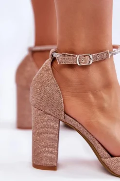 Hot Boto Czółenka Błyszczące Na Obcasie Z Dżetami Różowe Złoto Castor
