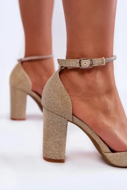 Outlet Boto Czółenka Błyszczące Na Obcasie Z Dżetami Złote Castor