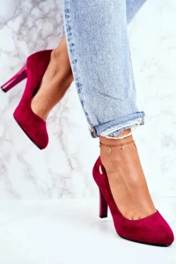 Damskie Buty Sergio Leone Czółenka damskie Bordowe Zamszowe Na Słupku Sergio Leone Campbell