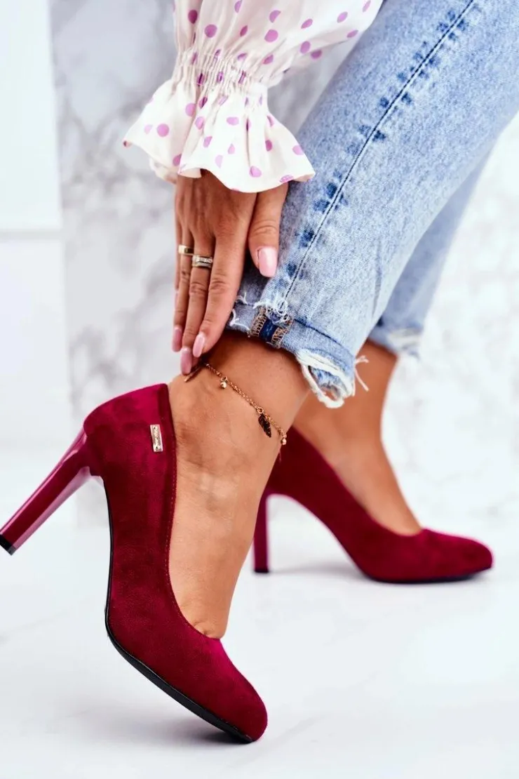 Damskie Buty Sergio Leone Czółenka damskie Bordowe Zamszowe Na Słupku Sergio Leone Campbell