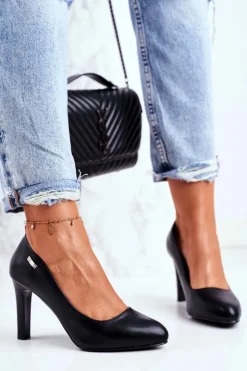 Damskie Buty Sergio Leone Czółenka damskie Czarne Matowe Sergio Leone Na Słupku Campbell