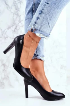 Damskie Buty Sergio Leone Czółenka damskie Czarne Matowe Sergio Leone Na Słupku Campbell