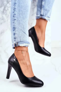 Damskie Buty Sergio Leone Czółenka damskie Czarne Matowe Sergio Leone Na Słupku Campbell