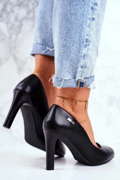 Damskie Buty Sergio Leone Czółenka damskie Czarne Matowe Sergio Leone Na Słupku Campbell