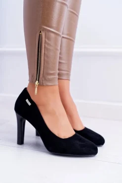 New Buty Sergio Leone Czółenka damskie Czarne Na Słupku Zamsz Sergio Leone Campbell