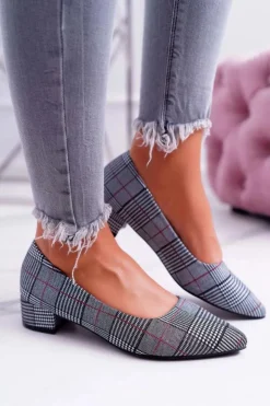 Damskie Boto Czółenka Damskie Czarne w Kratkę Colia