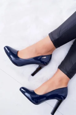 Hot Buty Sergio Leone Czółenka damskie Lakierowane Granatowe Na Słupku Sergio Leone Campbell