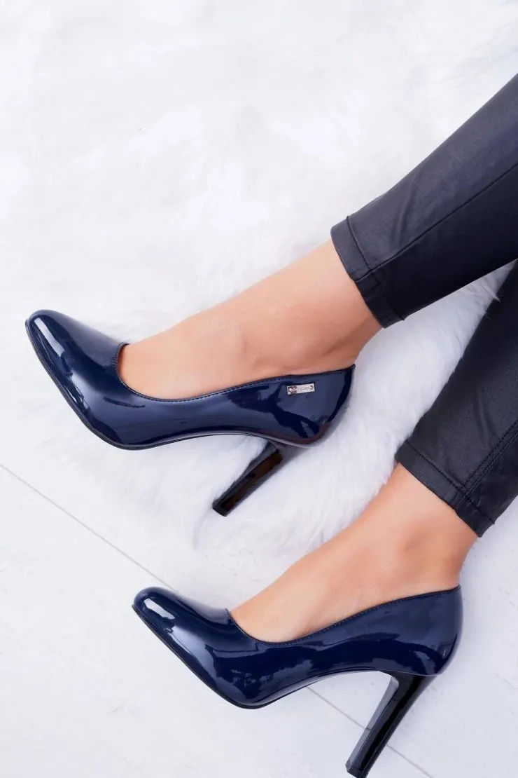 Hot Buty Sergio Leone Czółenka damskie Lakierowane Granatowe Na Słupku Sergio Leone Campbell