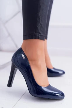 Hot Buty Sergio Leone Czółenka damskie Lakierowane Granatowe Na Słupku Sergio Leone Campbell