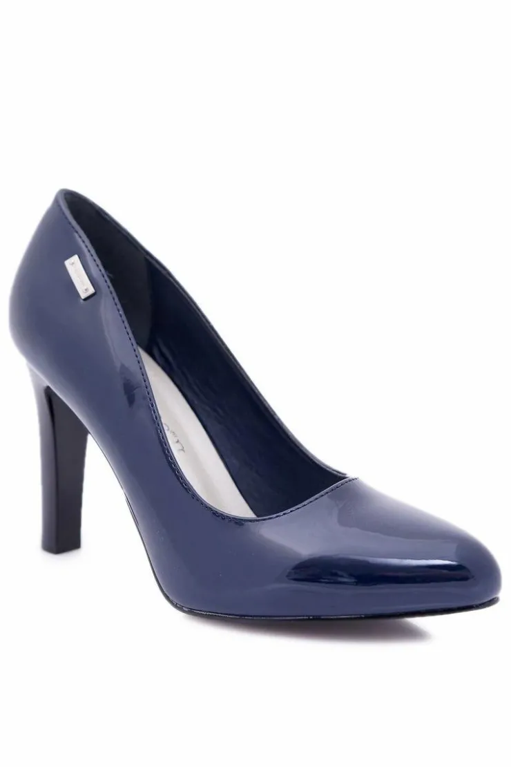 Hot Buty Sergio Leone Czółenka damskie Lakierowane Granatowe Na Słupku Sergio Leone Campbell