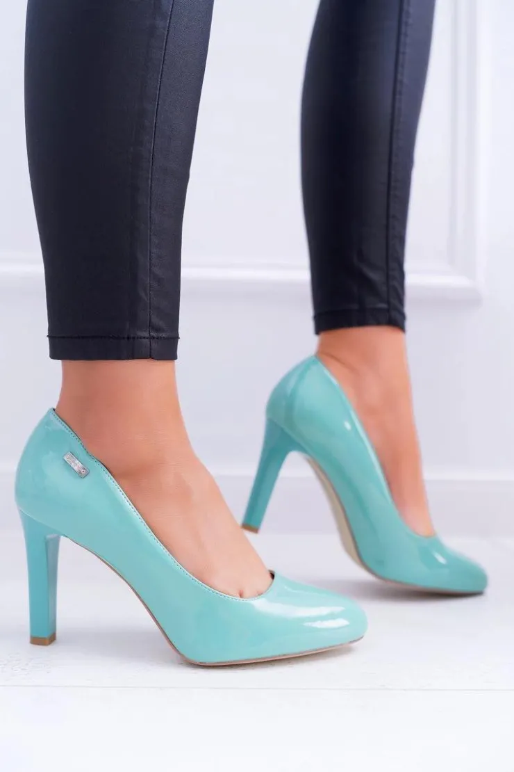 Discount Buty Sergio Leone Czółenka damskie Lakierowane Miętowe Na Słupku Sergio Leone Campbell