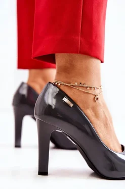 Online Buty Sergio Leone Czółenka Damskie Lakierowane Na Słupku Ciemnoszare Campbell