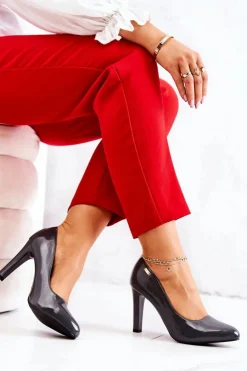 Online Buty Sergio Leone Czółenka Damskie Lakierowane Na Słupku Ciemnoszare Campbell