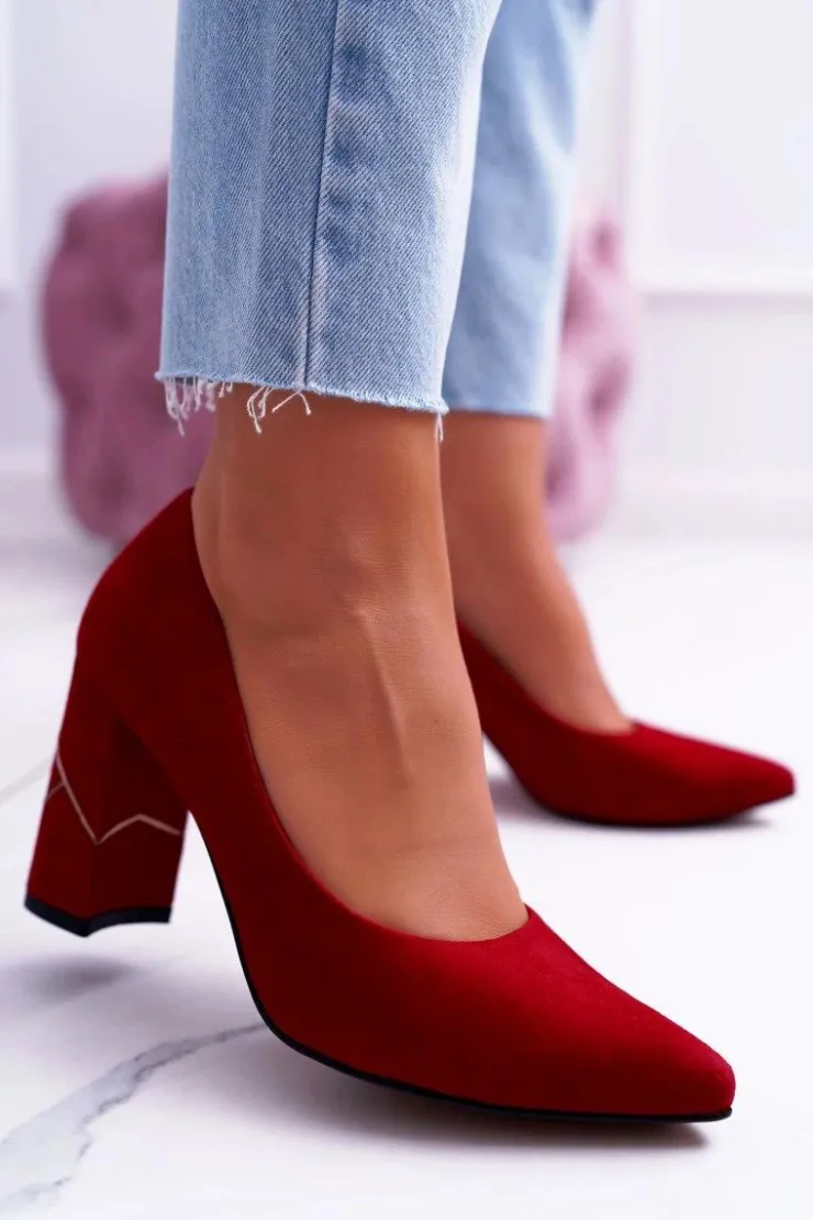 Damskie Laura Messi Czółenka Damskie Zamszowe Czerwone 2050 Tiffany