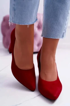 Damskie Laura Messi Czółenka Damskie Zamszowe Czerwone 2050 Tiffany