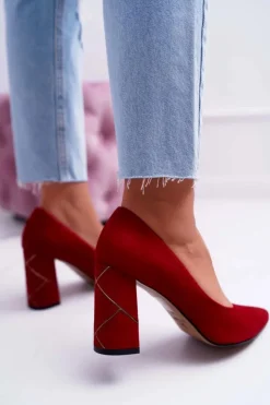 Damskie Laura Messi Czółenka Damskie Zamszowe Czerwone 2050 Tiffany