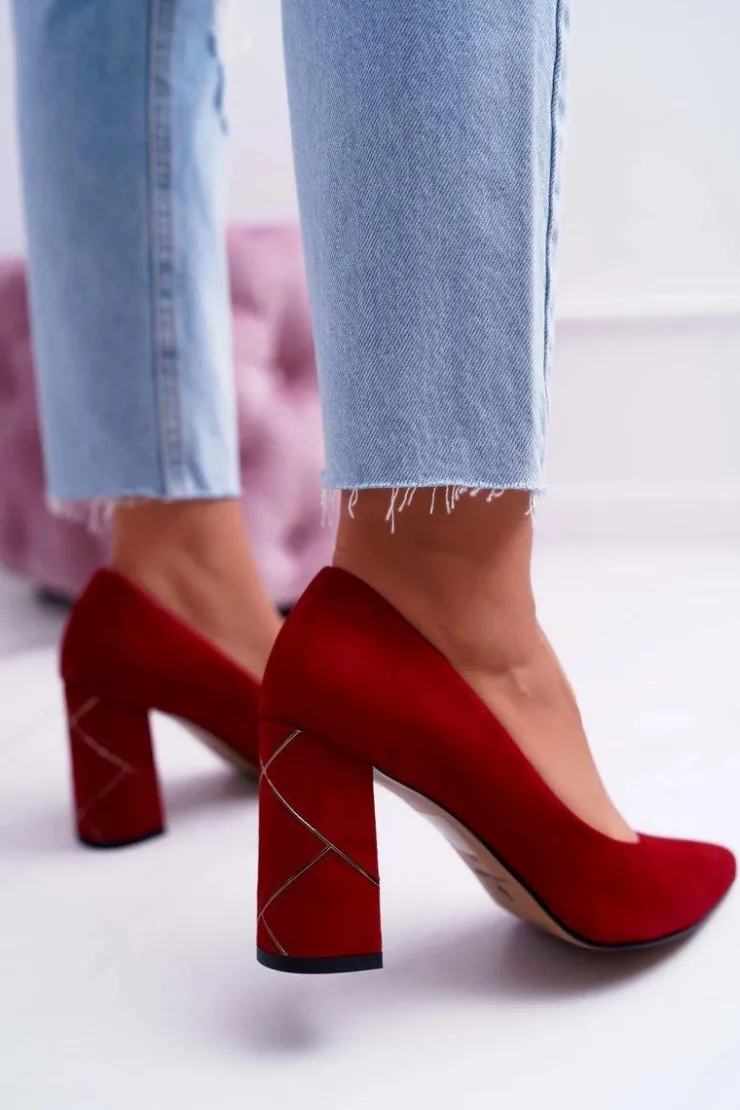 Damskie Laura Messi Czółenka Damskie Zamszowe Czerwone 2050 Tiffany