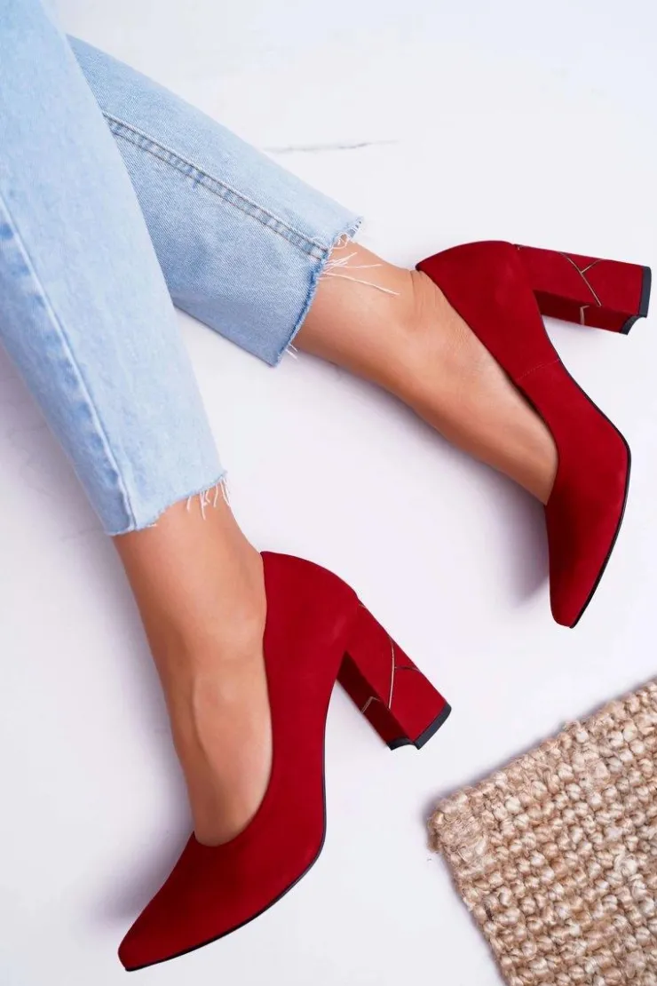 Damskie Laura Messi Czółenka Damskie Zamszowe Czerwone 2050 Tiffany