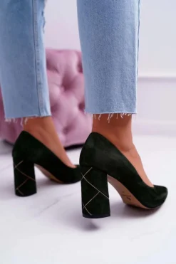 Discount Laura Messi Czółenka Damskie Zamszowe Oliwkowe 2050 Zielony