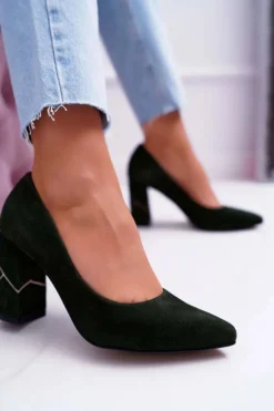 Discount Laura Messi Czółenka Damskie Zamszowe Oliwkowe 2050 Zielony