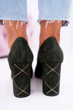 Discount Laura Messi Czółenka Damskie Zamszowe Oliwkowe 2050 Zielony