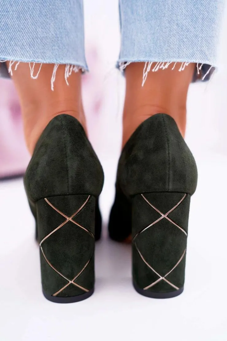 Discount Laura Messi Czółenka Damskie Zamszowe Oliwkowe 2050 Zielony