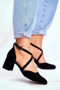 Damskie Maciejka Czółenka Damskie Skórzane Czarne 04070-01