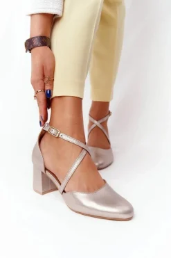 Clearance Maciejka Czółenka Damskie Skórzane Złote 04070-25