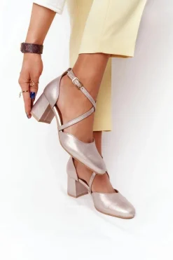 Clearance Maciejka Czółenka Damskie Skórzane Złote 04070-25