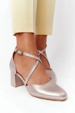 Clearance Maciejka Czółenka Damskie Skórzane Złote 04070-25