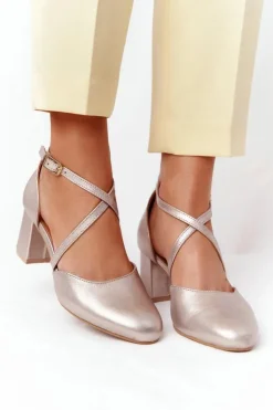 Clearance Maciejka Czółenka Damskie Skórzane Złote 04070-25